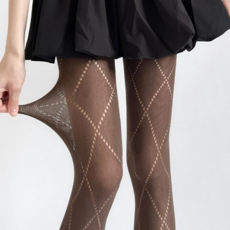 Neue bunte lange Socken Retro Karomuster Netz Hohlfischernetz Strümpfe Damen Sexy Mädchen Strumpfhosen Jk Lolita Nylon Strumpfhosen One Size gray