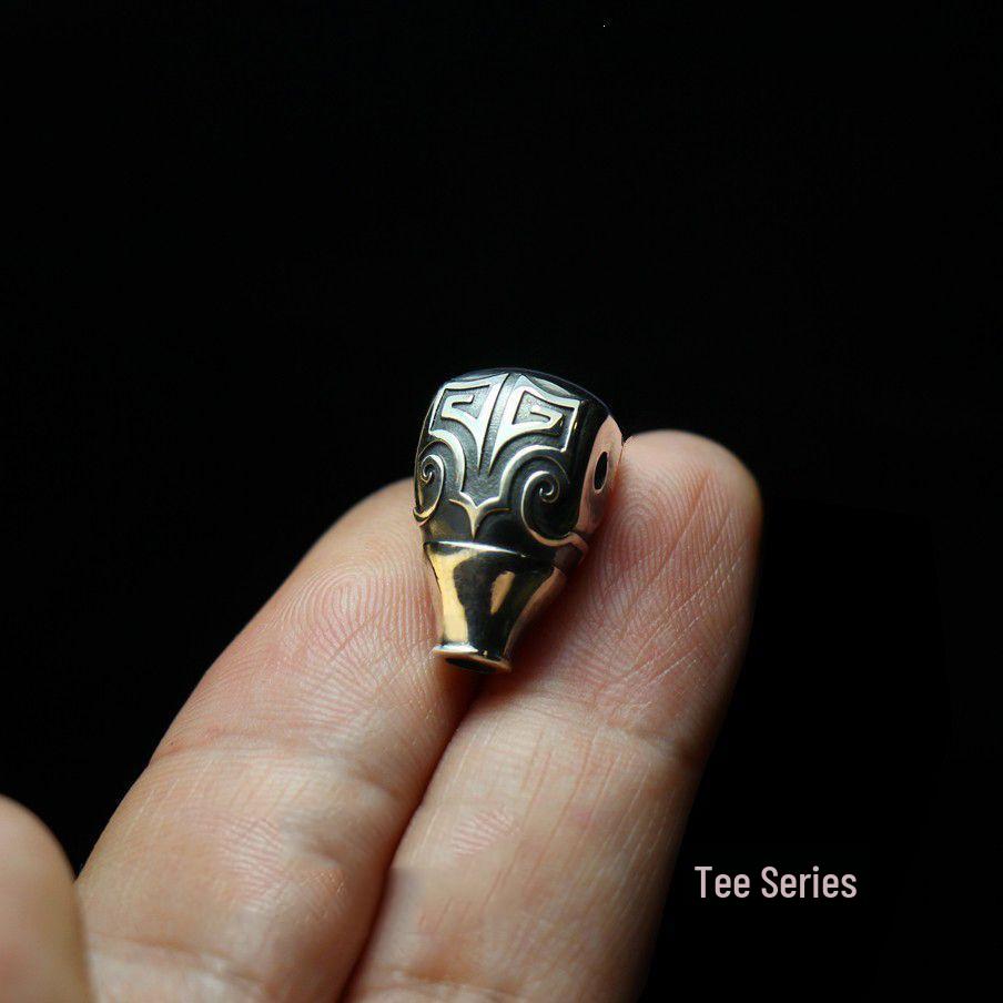 Taotie Pattern Three-Pass Buddha Head Tibetan Pendant: Bogu Bead Bracelet with Pagoda Cultural Relics Design 12mm