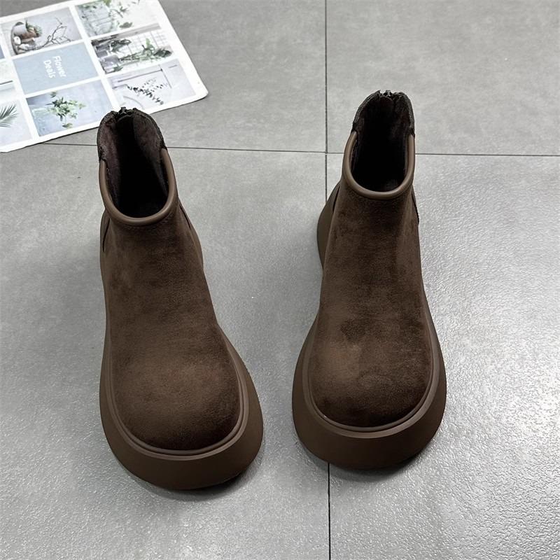 Stivaletti alla Caviglia in Suede con Plateau Scarpe Invernali da Neve Calde in Cotone con Zeppa Stivali alla Moda Trend Goth Chelsea Botas Mujer