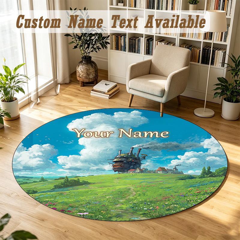 Howl's Moving Castle Personalized Round Rug Support Custom Name, Soft Home Decor Mat