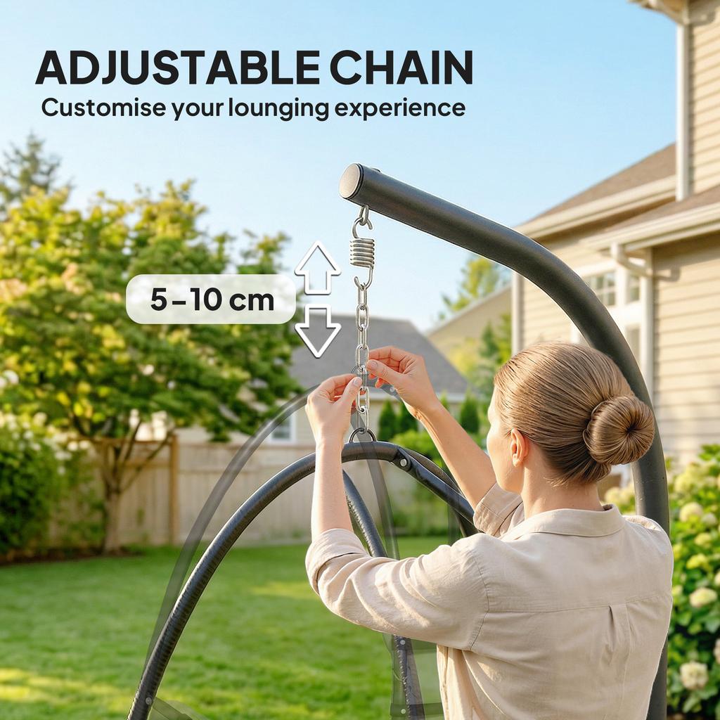 Hanging Egg Chair, Indoor Outdoor Swinging Hammock Chair with Stand, Foldable Basket, Side Pocket, Dark Grey