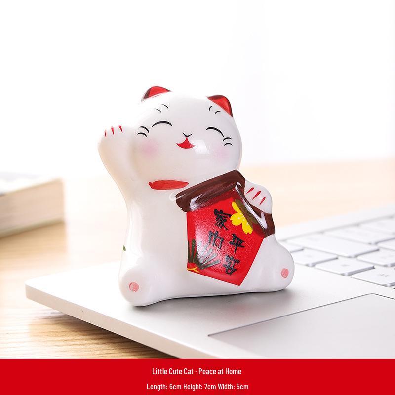 Ceramic Lucky Cat Ornament - Small/Medium Size for Home, Car, or Living Room Decoration - Cute Pet Gift