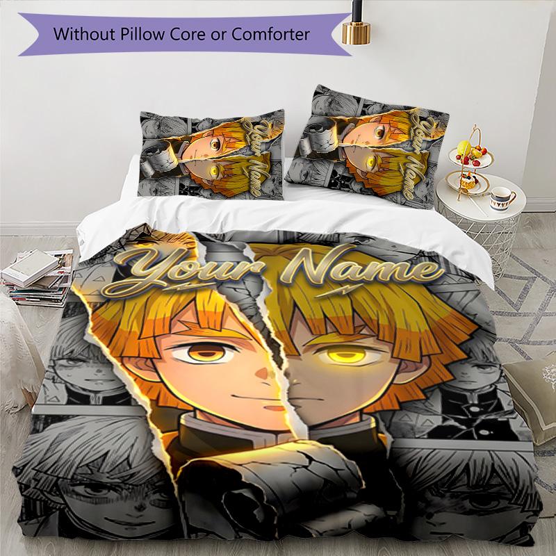 3pcs Agatsuma Zenitsu Cover Set - Personalized Name, HD Printed Bedding with 1 Cover and 2 Pillowcases - Perfect for Home Decor, Easy Care