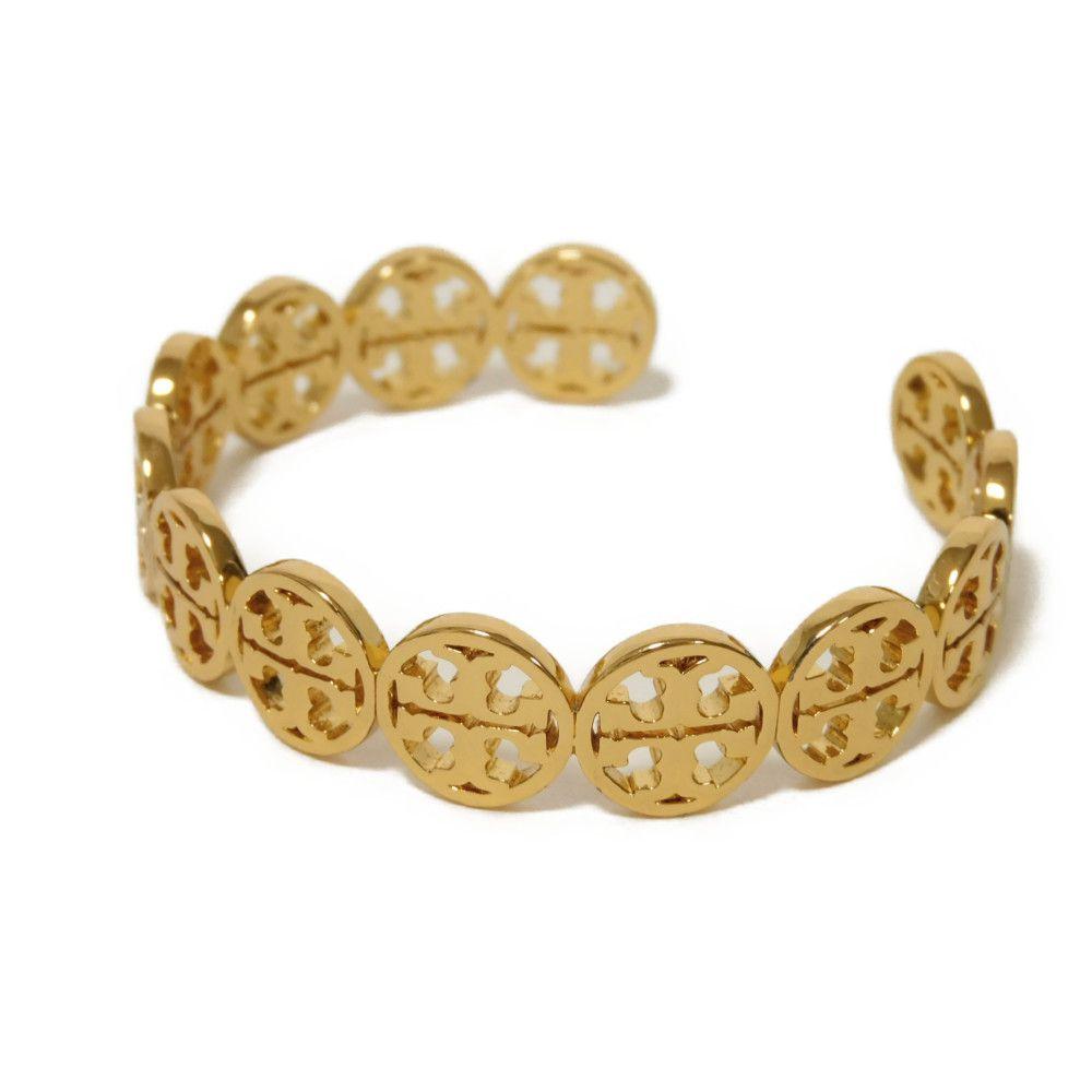 Used 10833 Bracelet Logo Cuff 37317 7993 Gold Plated Brass Double T Monogram Gold Women's from Japan AUTHENTIC