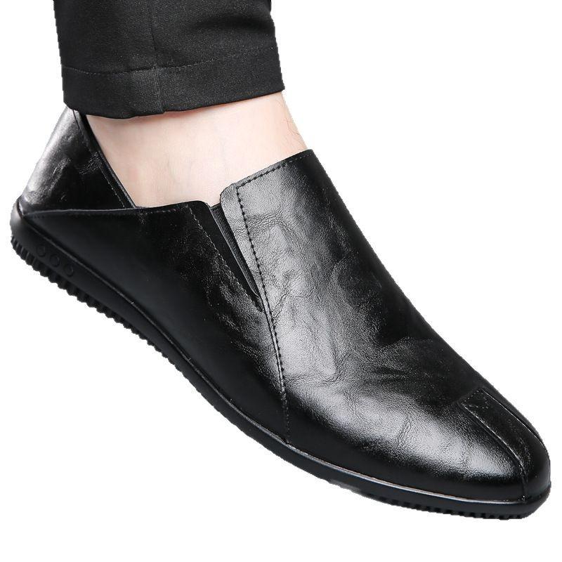 Herren Frühling atmungsaktive Ein-Pedal kleine weiße Schuhe Business weichsohlige Fahrschuhe Leder schwarz formelle Arbeitsschuhe