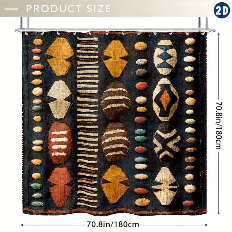 African Mudcloth Pattern Shower Curtain Vibrant Geometric Design Coffee Brown Black Decor Bathroom With Hooks