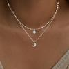 Star Moon Silvery Double Layer Necklace Multi-Layer Fashion Collarbone Chain Set Women's Jewelry Gift Perfect Accessory for Ramadan, Gift for Eld