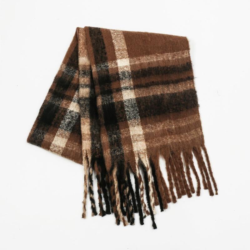 New Mohair Plaid Scarf Women's Autumn and Winter Thickened Warm Student Versatile Fringed Scarf Tide