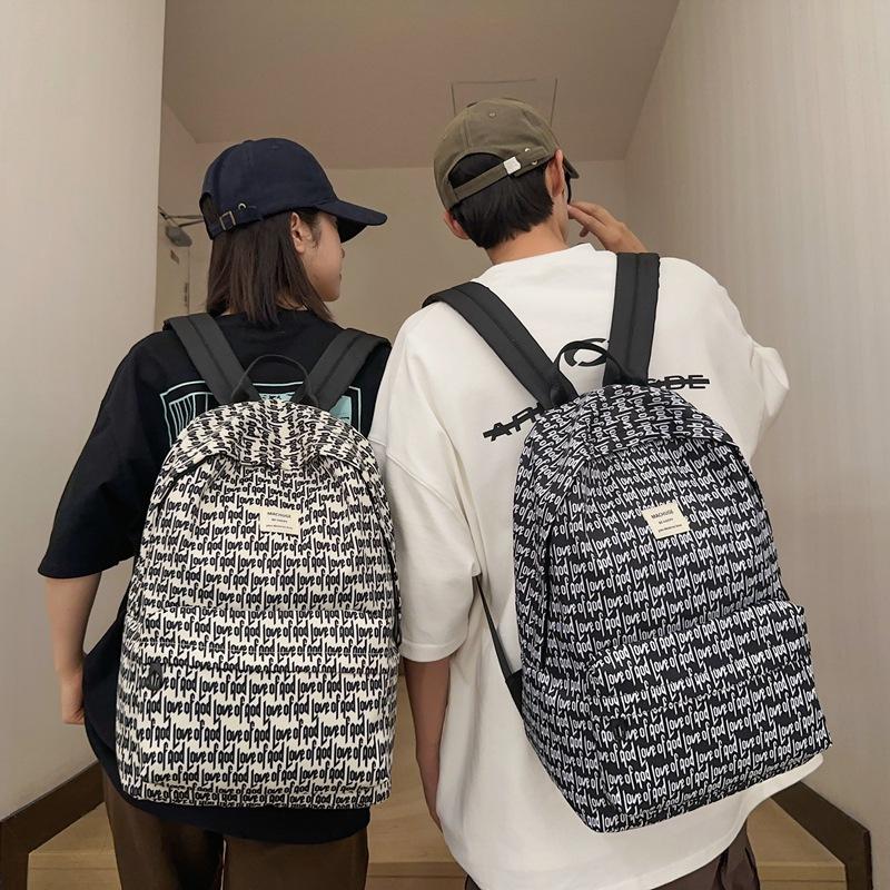 Print Backpack Large Capacity Student Schoolbag Men Letter Backpack