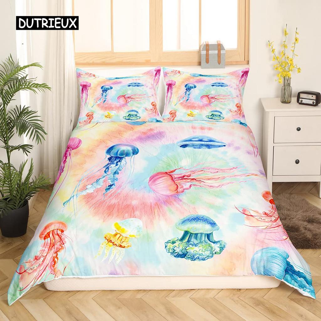 Σετ Παπλωματοθήκης Μέδουσας Μωβ Γαλαξίας Φωτεινό Σετ Κλινοσκεπασμάτων Μέδουσας Σύμπαν και Θαλάσσια Πλάσματα 2/3 τεμ. Κάλυμμα Πάπλωμα για Παιδιά