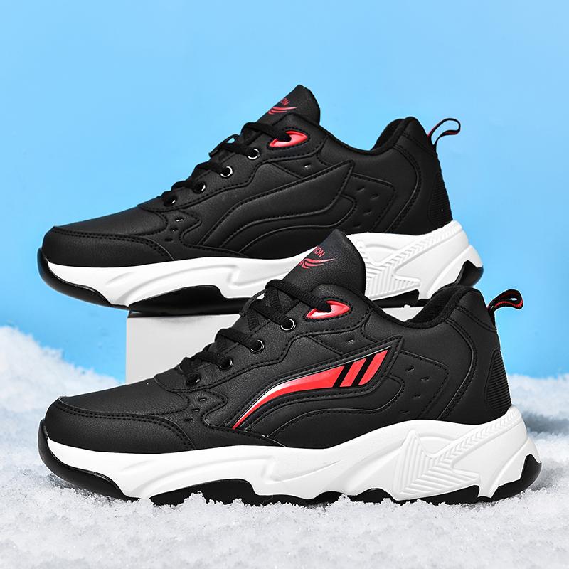 

Осень и Зима Мужские Кожаные Кроссовки Повседневная Плюшевая Обувь Теплая Обувь Снежные Ботинки Противоскользящие Кроссовки 39