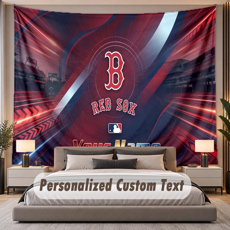Benutzerdefinierte Namens-Text-Wandteppich Boston Red Sox Personalisierter Polyester-Wandteppich für Schlafzimmer und Zimmer