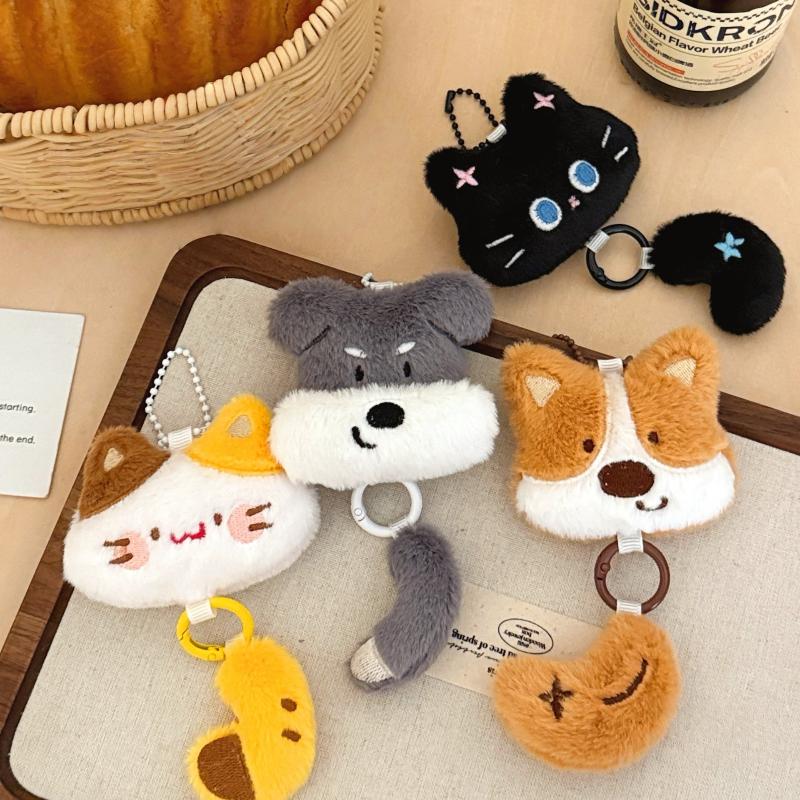 Cartoon Plush Animal Cat Dog Cute Little Tail Pendant Keychain Backpack Hanging Decoration Ornament Couple Friends Gift
