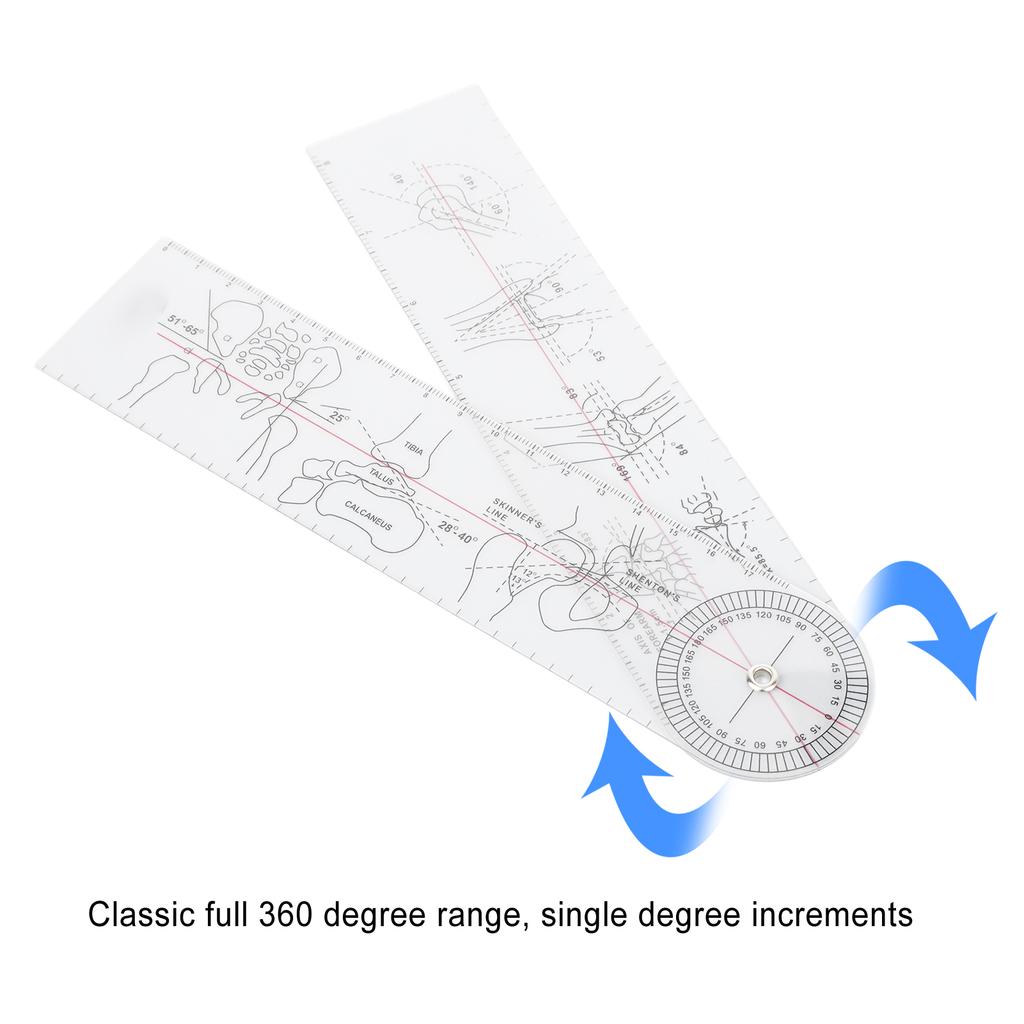 PVC Goniometer Angle Ruler 360 Degree Measure Joints Motion Range for Physical Therapy