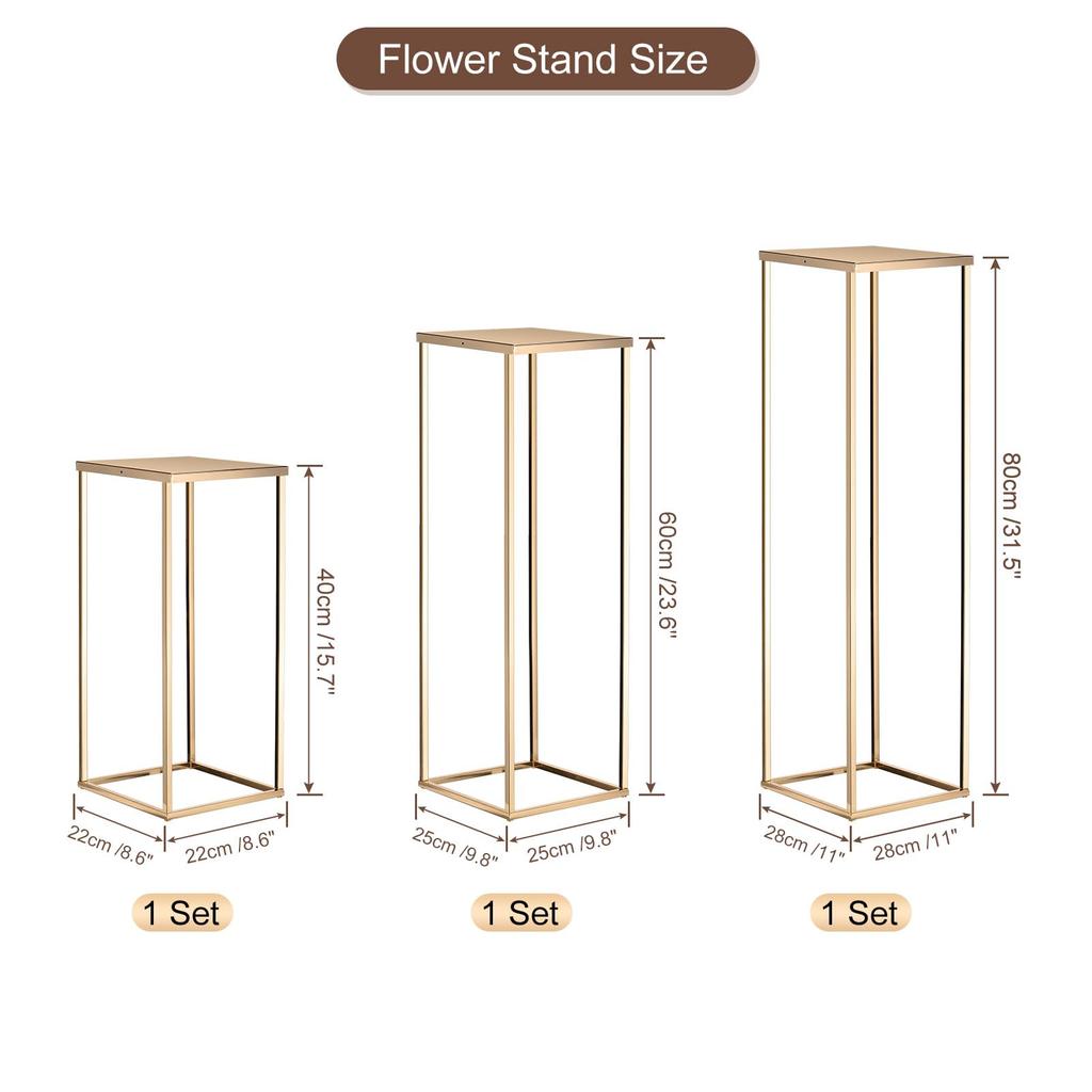 Uxcell Wedding Flower Vase Metal Flower Stand for Wedding Party Dinner Centerpiece Height 40cm 60cm 80cm Flower Gold 1 Set Stand, Pillar, Decoration,