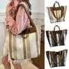 Striped Shoulder Bag Ladies Canvas Tote Bag Zipper Closure Handbag Shoulder Tote for Daily Use Commuting Dating Parties