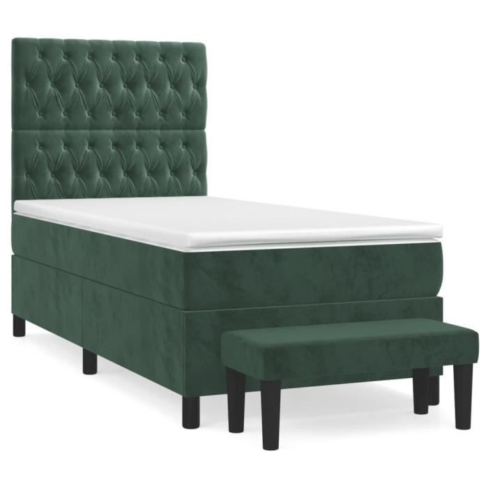 3138004 vidaXL Lit à sommier tapissier avec matelas Vert foncé 90x200 cm