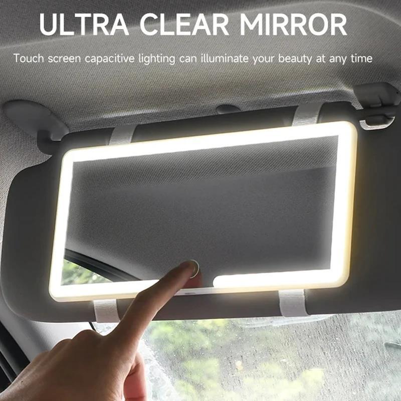 Car Interior Mirrors Sun Visor Plate LED HD Makeup Mirror for Girls Women Rechargeable Fill Light Thin Vanity Mirror