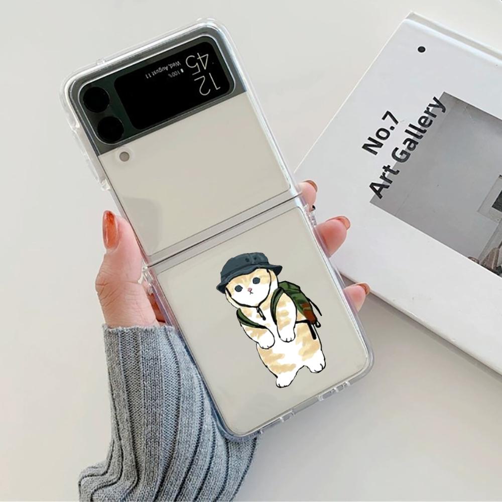 Cute Cartoon Cat Couple Phone Case For Samsung Galaxy Z Flip 6 ZFlip 5 Hard Transparent Cover for Samsung ZFlip 4 ZFlip3 ZFlip7