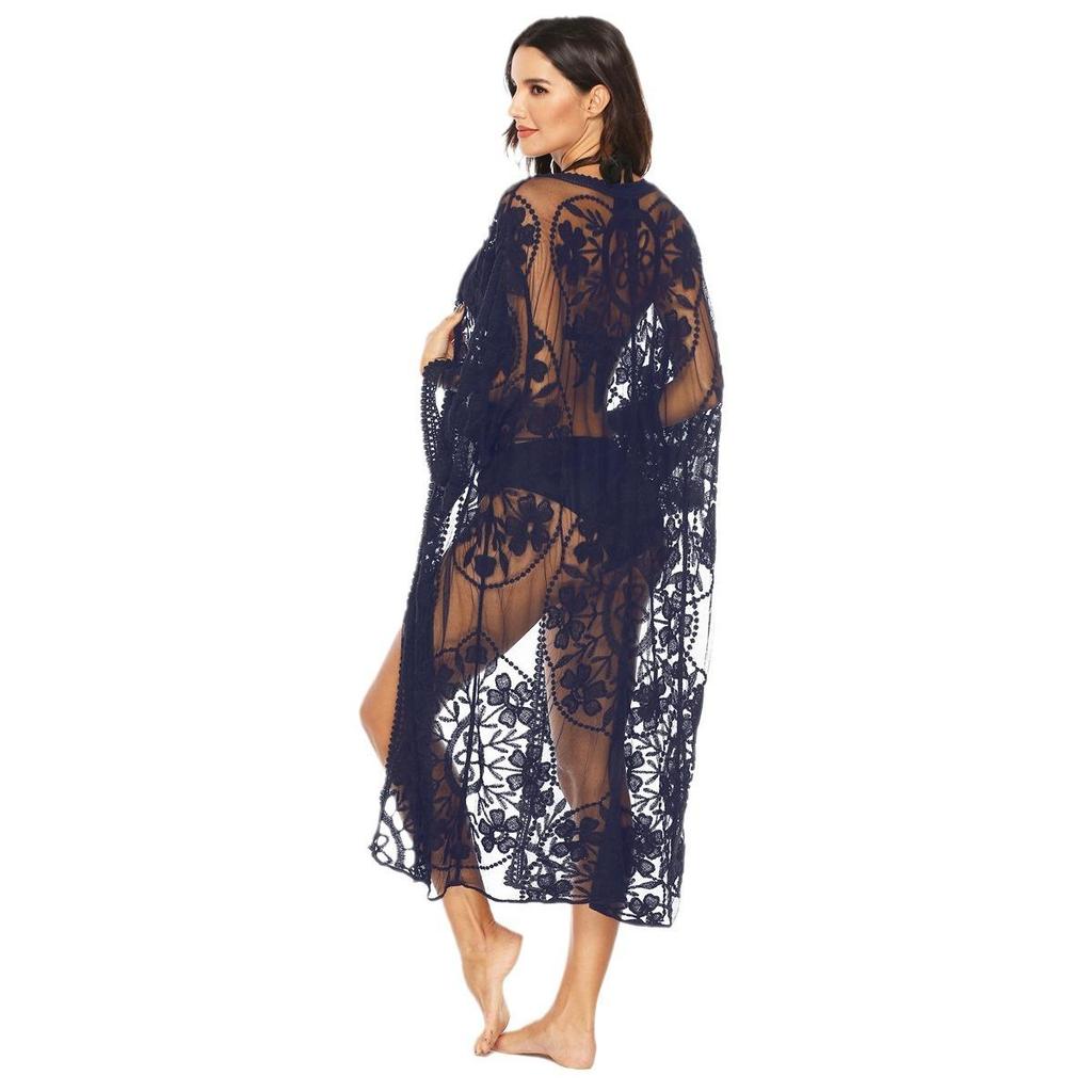 Women's Cardigan Explosion Beach Coverup Mesh Bikini Outer Cardigan Lace Embroidery Sunbrella