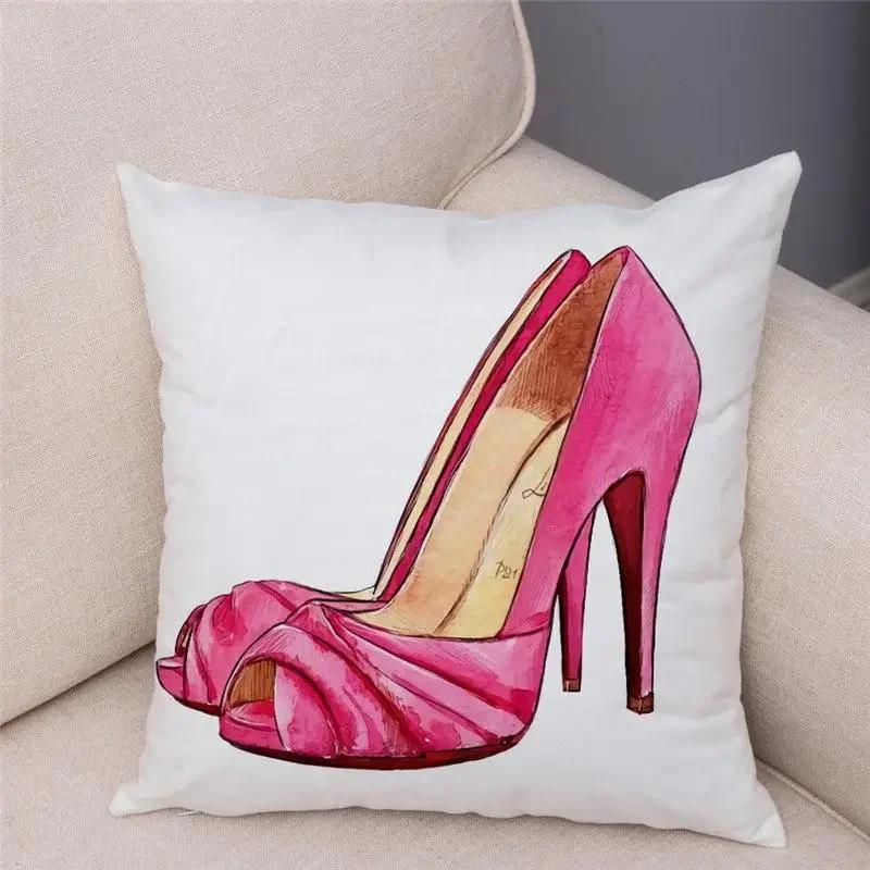 Women High Heels Printed Cushion Cover Bedroom Pillowcase Home Decor  Sofa