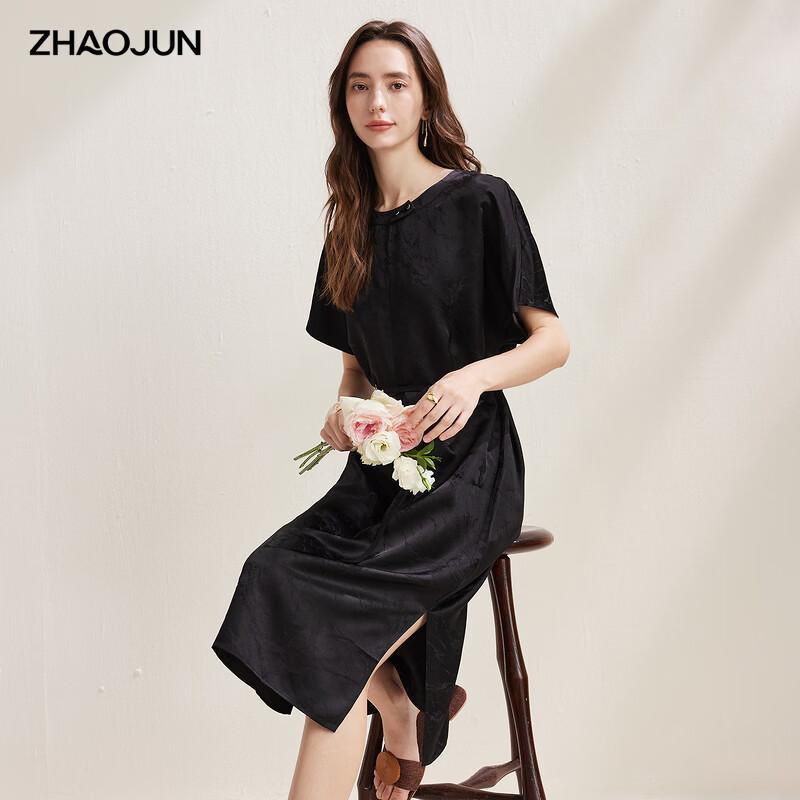 Zhao Jun Women s Mulberry Silk Jacquard Round Neck Short Sleeve Dress 2XL