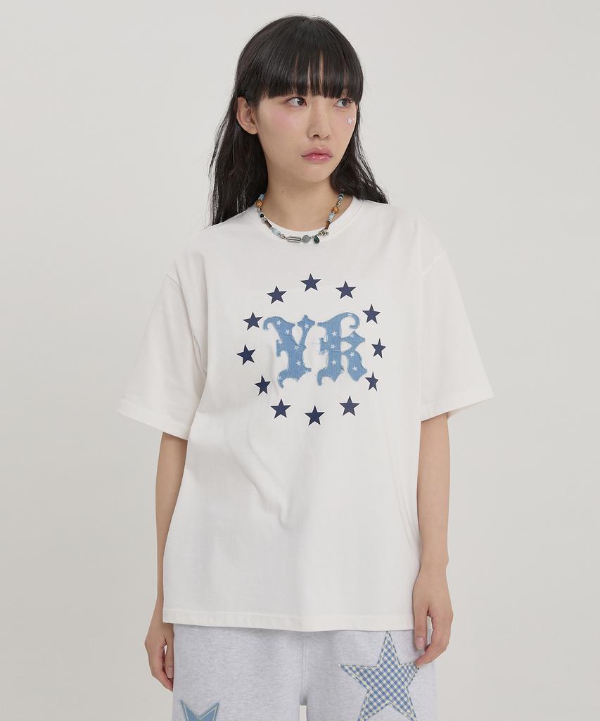 WAIKEI Yk Star Applique Short Sleeve T-Shirt White