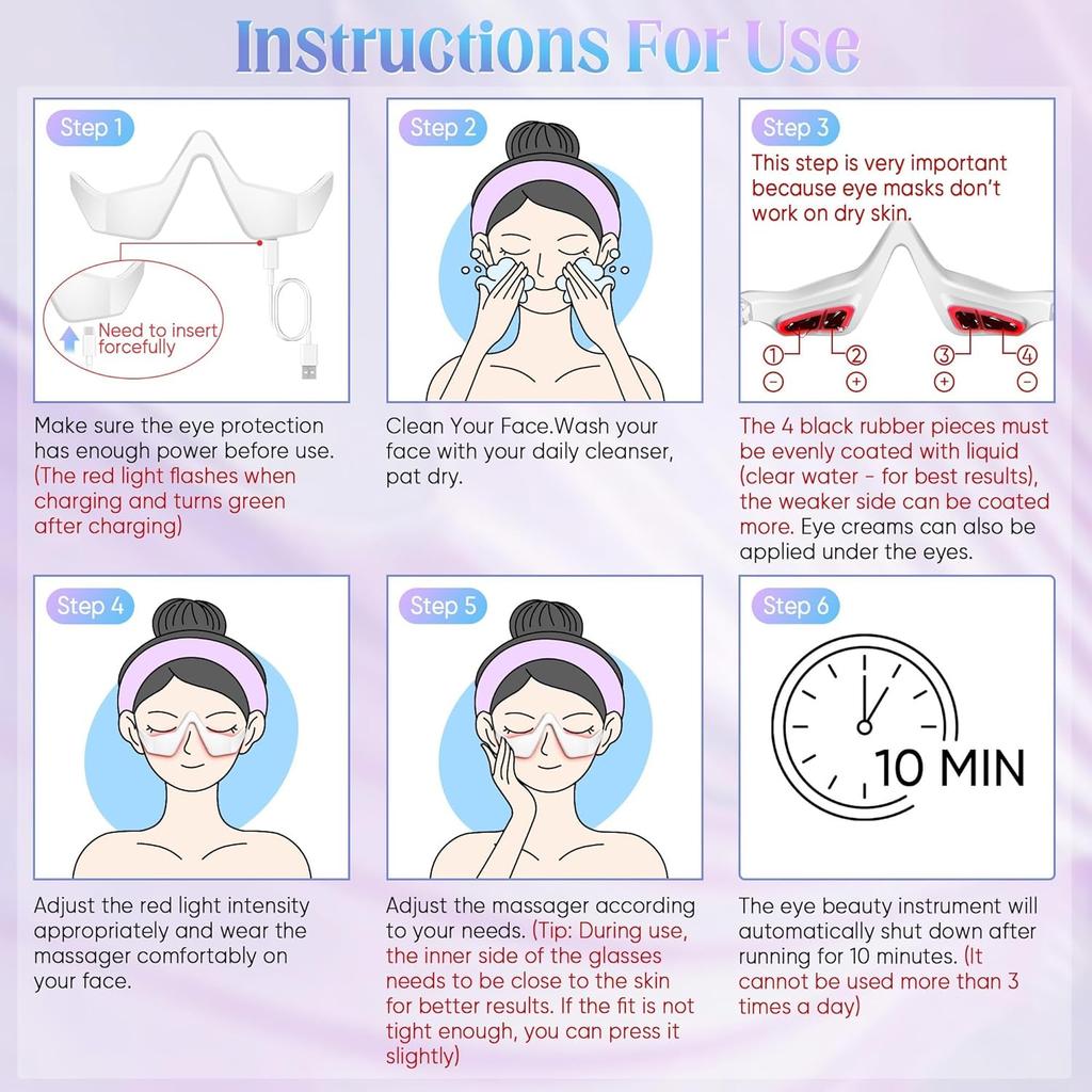 Under Eye Light Therapy Glasses, 2 Modes Light Therapy, Beauty Device with Eye Massage for Relieve Eye Fatigue, Eye Bags, Dark Circles (White)