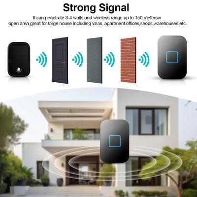 Waterproof Wireless Doorbell 300M Range 5 Volume Welcome Doorbell Battery-Operated LED Light Smart Doorbell Remote Control