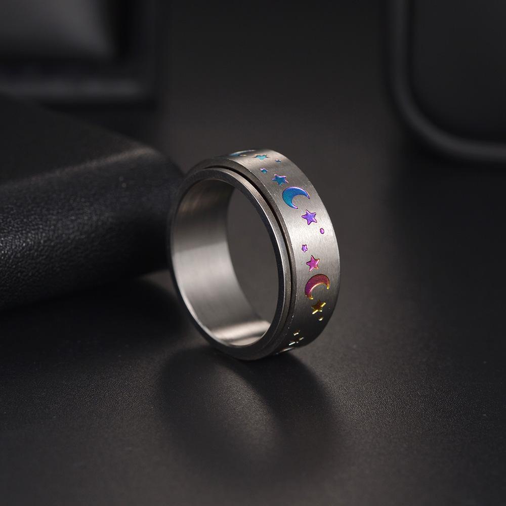 Rotatable Plated Color Star Moon Ring 8mm Wide 304 Stainless Steel Standard US Size