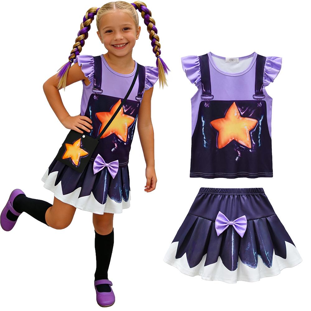 Meisjes Bobi Lily Kostuum voor Halloween Verjaardagsfeest Paars Zwart Casual Sterrenprint Kleding Festival Feestelijk Kinder Verkleed 6 Years (130) black