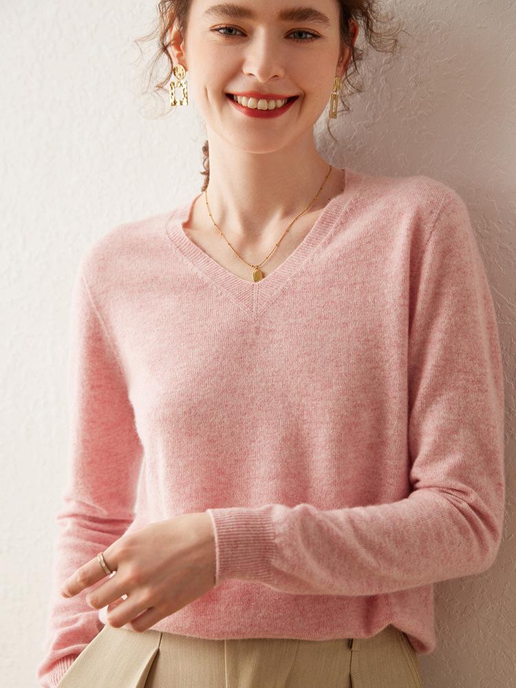 2025 Autumn/Winter Women's V-Neck Cashmere Sweater - Loose Fit, Thin Base Layer, Solid Color