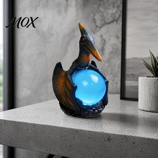 Intricate Dragon Resin Lamp Pterosaur Night Light, Gothic Table with Glowing Faux Crystal Warm Desk Ball, Fantasy Decor for Bedroom Office,