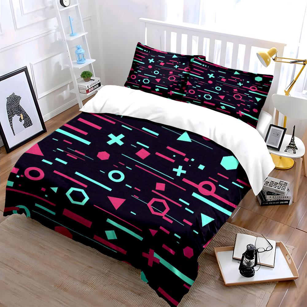 Geometric Neon Pattern Design Bedding Duvet Cover Set (1*Duvet Cover 2*Pillowcases, Without Duvet Insert)