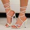 Fashion Summer Stiletto Sandals Women Fashion Round Head Open Toe Sequin Butterfly Knot Thin Strap Cross Strap Non-slip Wear High Heels