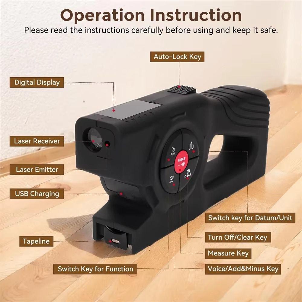 3-in-1 Laser Tape Measure Rechargeable Laser Rangefinder Digital Tape Measure Construction