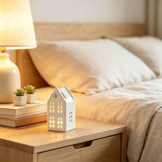 Ceramic House Decor Shape Candle Holder, White Hollow Tea Light Holder Durable Craft Gift Ornament, Artistic Miniature Figurine for Christmas