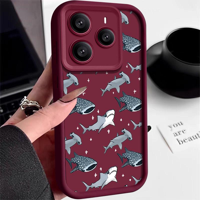 

Матовий чохол з малюнком акули для Xiaomi 14T 13T Pro Poco X7 F6 Pro X6 M6 Redmi 14C Note 14 Pro 13 12 11 М який TPU Протиударний Захист об єктива Чохол для телефону Redmi Note 10 Pro Max сірий/вина червоного кольору