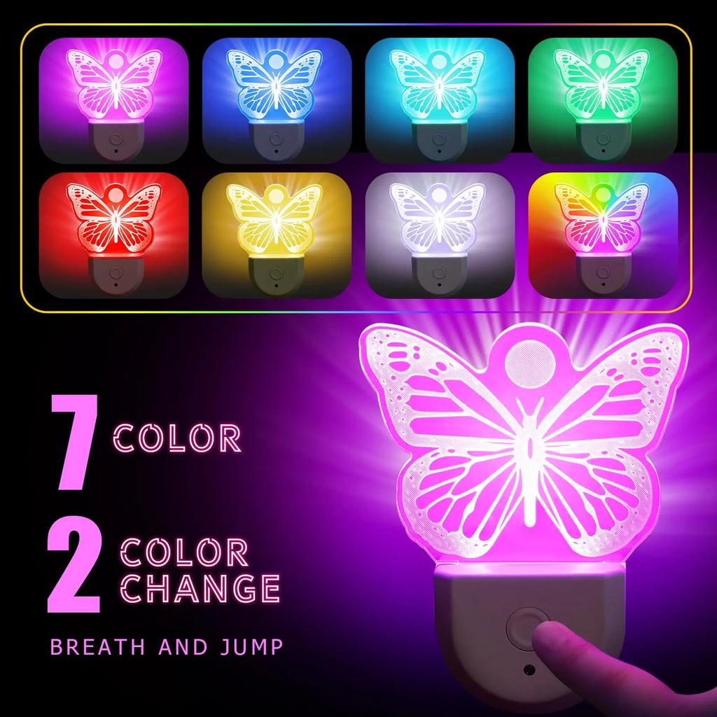 Night Light Butterfly Night Light Plug Into Wall LED Wall Lamp Colors Change RGB LED Nightlight for Children Kids Bedroom