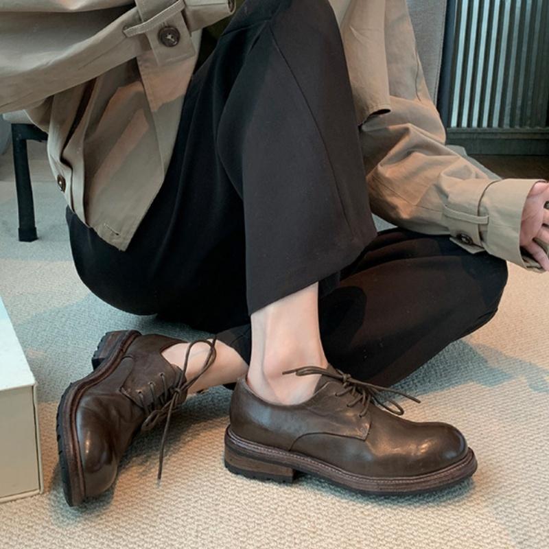 Fashion 2025 Casual Women's Leather Shoes Comfortable Outdoor Walking Travel Solid Color Lace-up Flats Fashion Round Toe Women Shoes