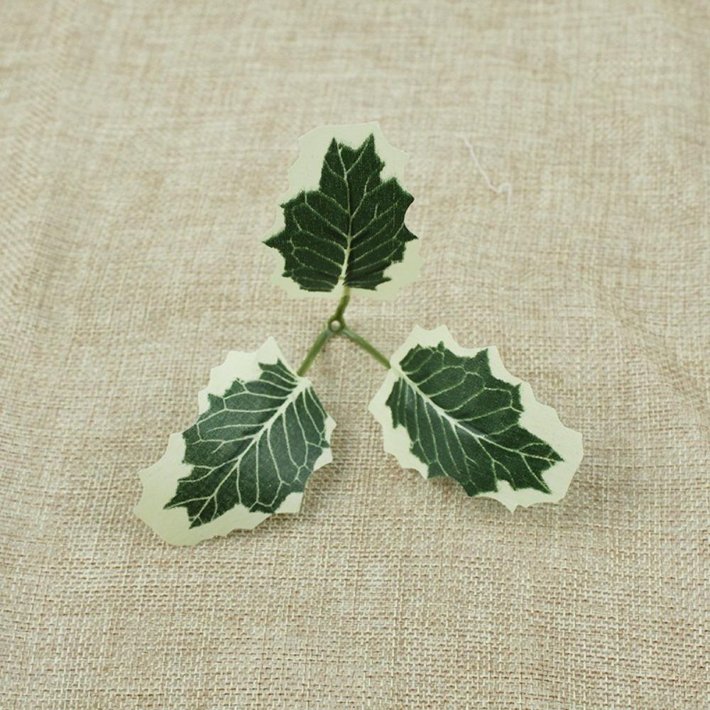 Christmas Simulation Flower Accessories Three-pronged Silk Screen Leaf Leaf Christmas Wreath Decoration