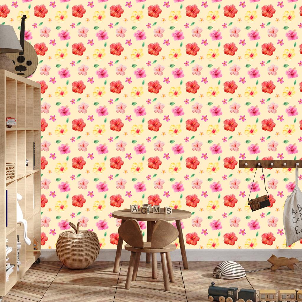 Wallpaper Flowers Cream and Coral for Living Room and Bedroom 50x1000