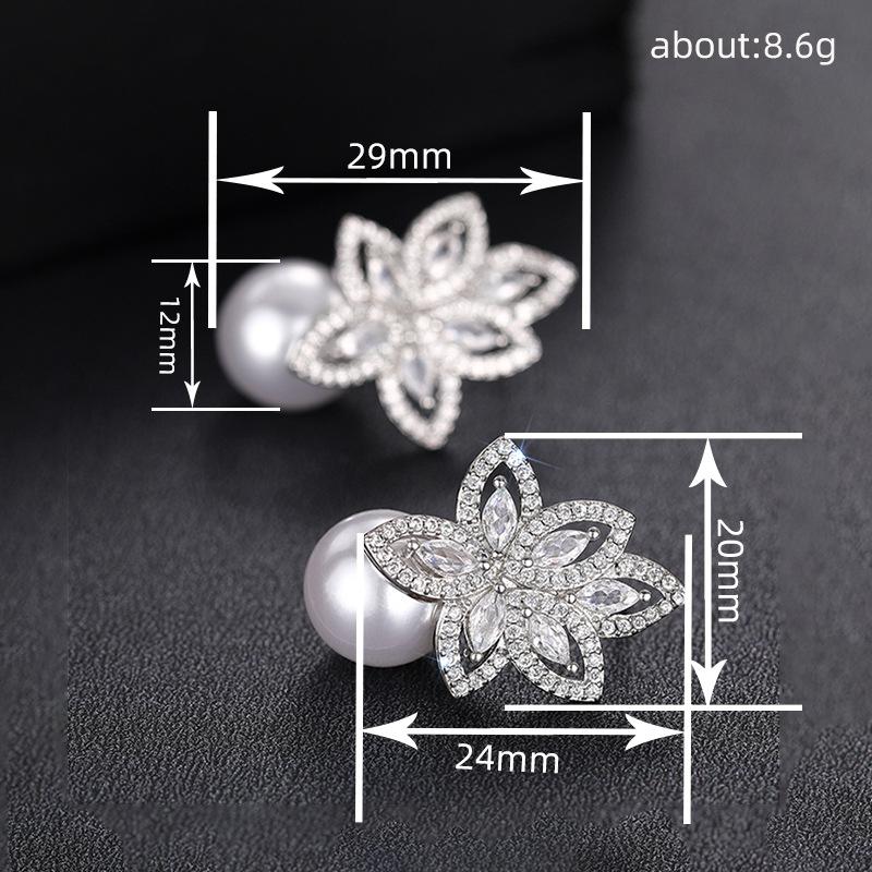 style earrings, imitation pearl flower horse eye design earrings, light luxury jewelry