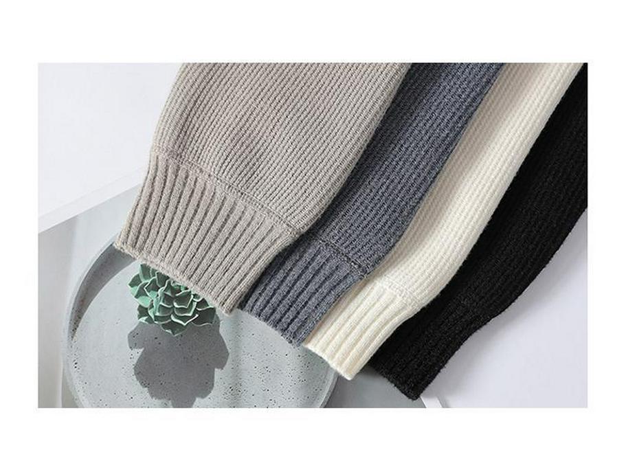 Herren Neuankunft Revers 2-in-1 Langarm Einfarbig Plus Samt Dick Gestrickter Pullover