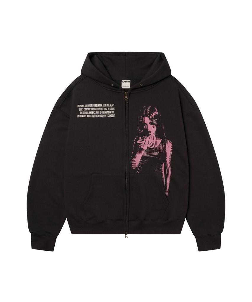 Amou Call Back Hoodie Zip-Up Black