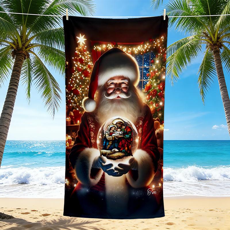 1Pc Santa Snow Globe Beach Towel, Quick Dry, Multi-Use for Beach Pool Gym Yoga Home Travel, Christmas, Halloween, Xmas Gift S271