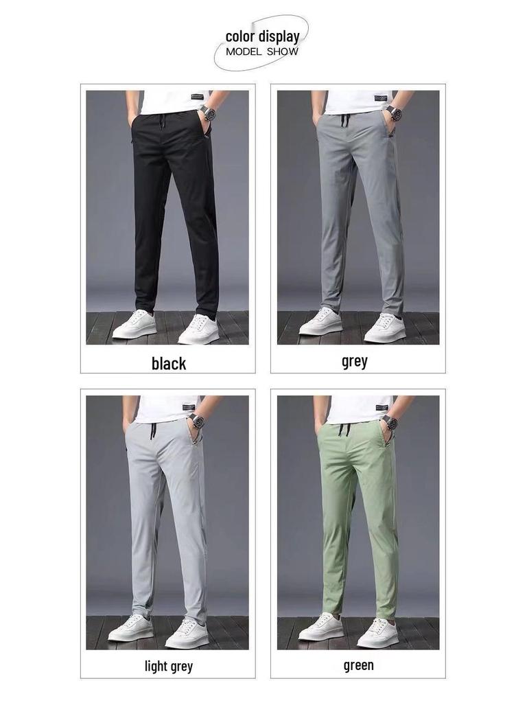 Men's Ultra-Thin Ice Silk Stretch Casual Pants - Summer Elastic Waist Straight-Leg Sports Trousers