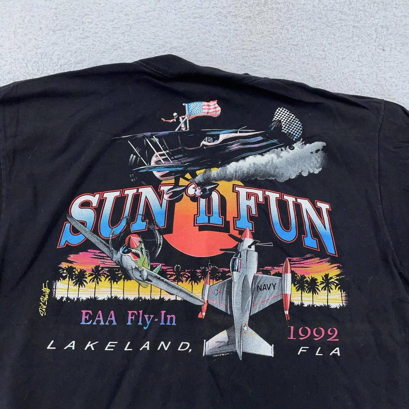 Винтаж Sun n Fun Лейкленд Флорида Авиашоу Закат Футболка XL Черная EAA Fly-In 90-е L