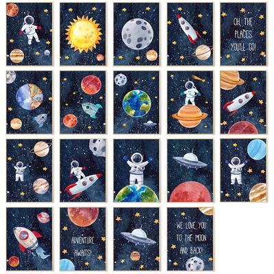 Custom Kids Name Wall Art Poster Print Space Rocket Astronaut Planet Nursery Canvas Painting Personalized Wall Art Painting Art