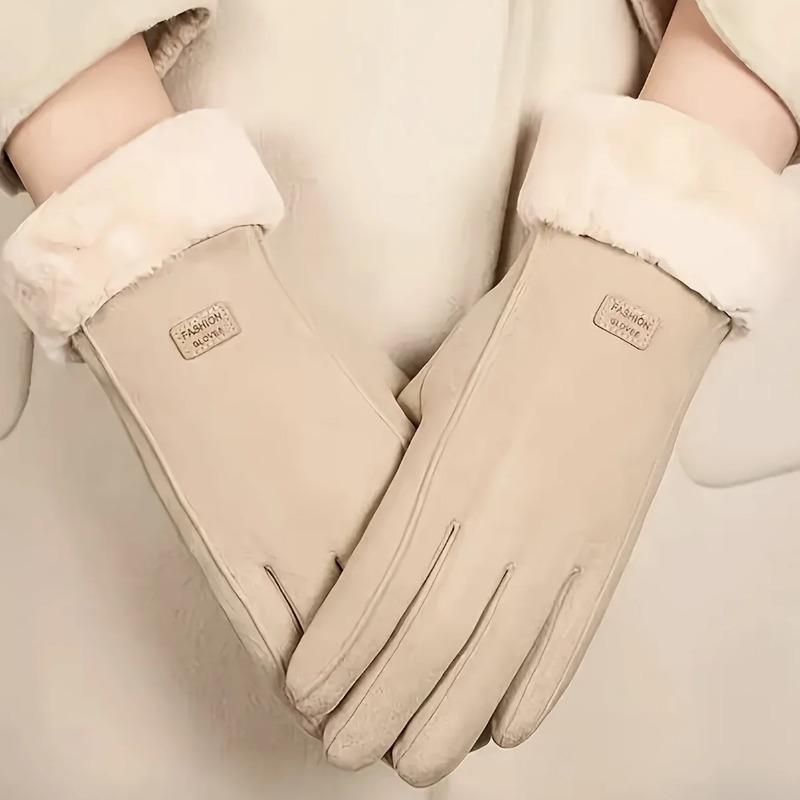 Women Touch Screen Driving Gloves Double Thick Velvet Plush Wrist Comfortable thick warm Cashmere Warm Suede Leather thick warm
